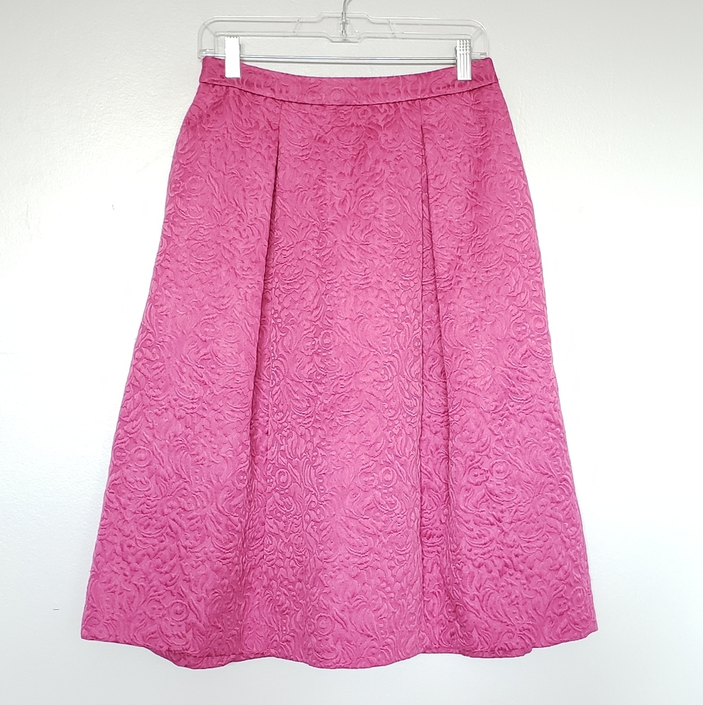 Chelsea28 pink brocade pleated A-line midi skirt pockets S
